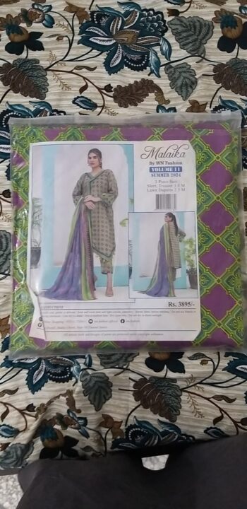 Green Unstitched Malaika Lawn - Image 4